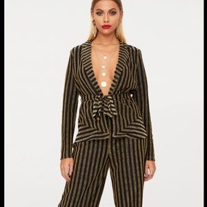 Prettylittlething Gold Stripe Blazer
